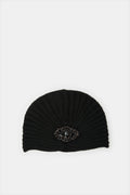 Women Black Embellished Knitted Cap