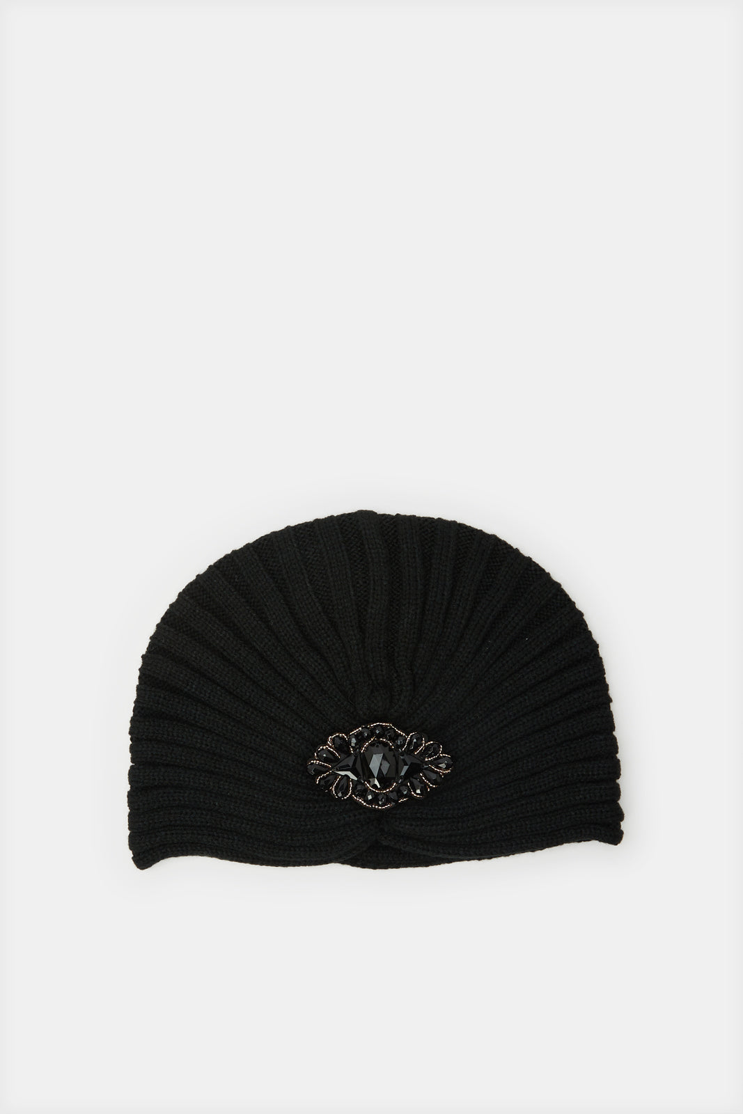 Women Black Embellished Knitted Cap