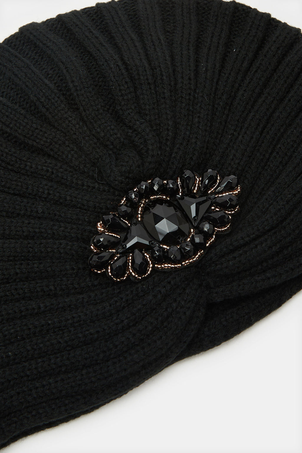 Women Black Embellished Knitted Cap