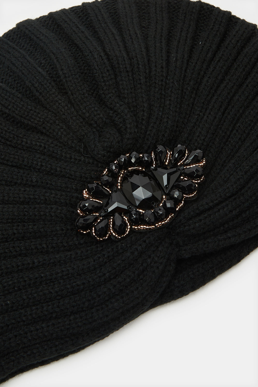 Women Black Embellished Knitted Cap