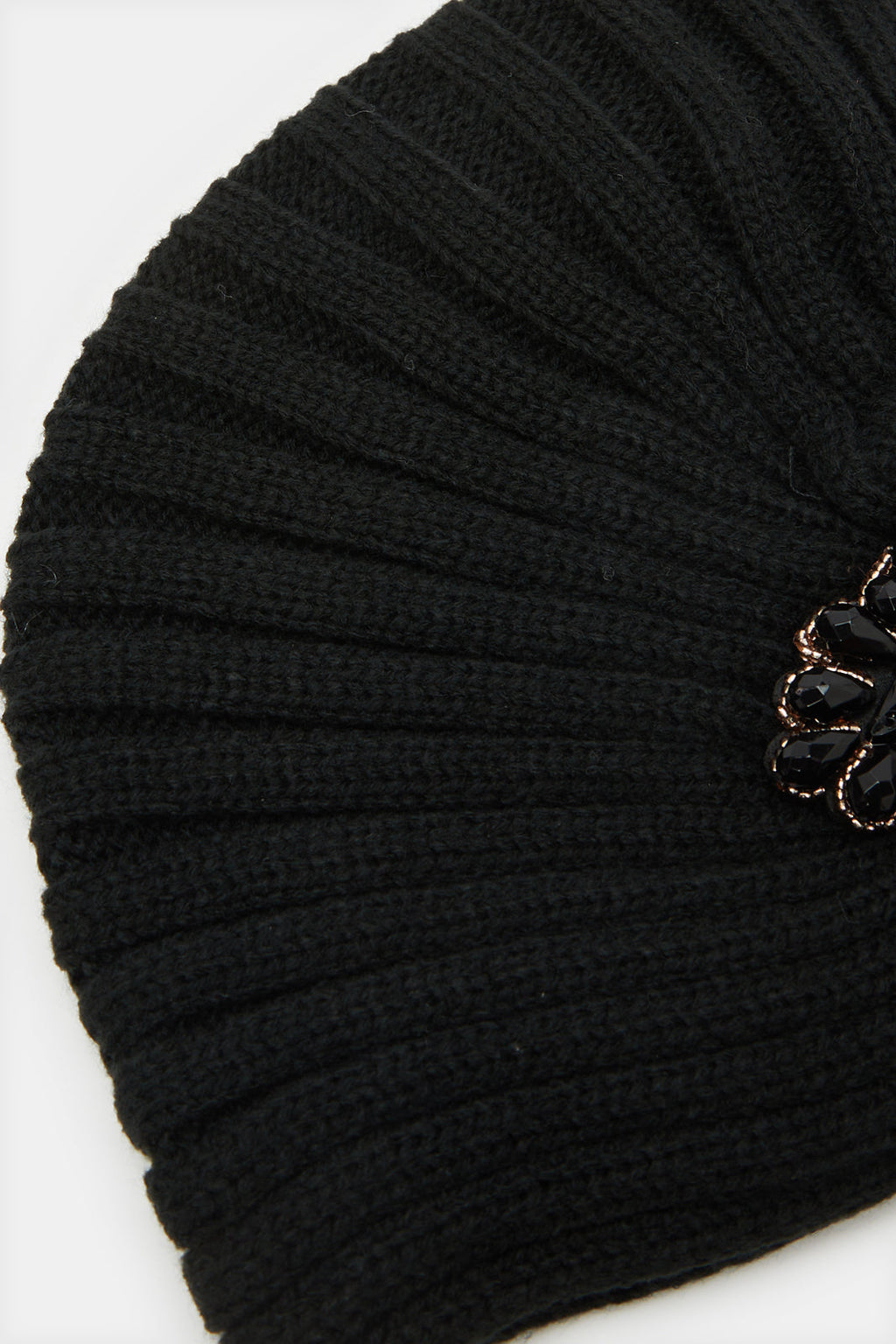 Women Black Embellished Knitted Cap