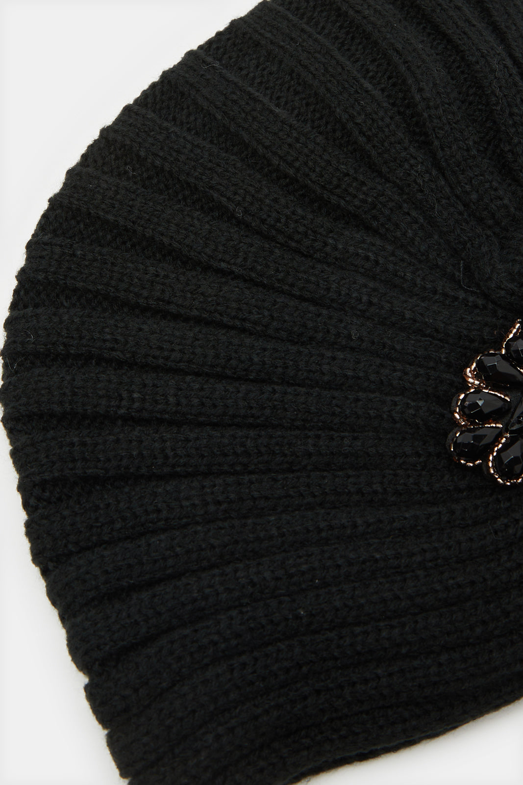 Women Black Embellished Knitted Cap