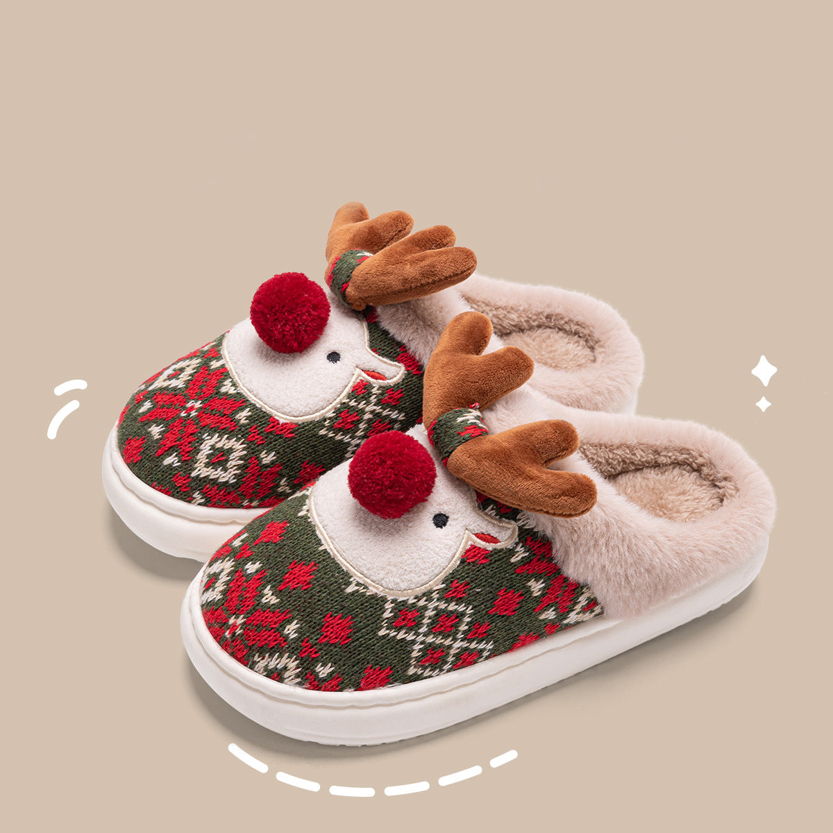 Cute Christmas Elk Plush Slippers Winter Ins Fashion Non-Slip Floor Bedroom Home Slippers for Women Fuzzy House Shoes