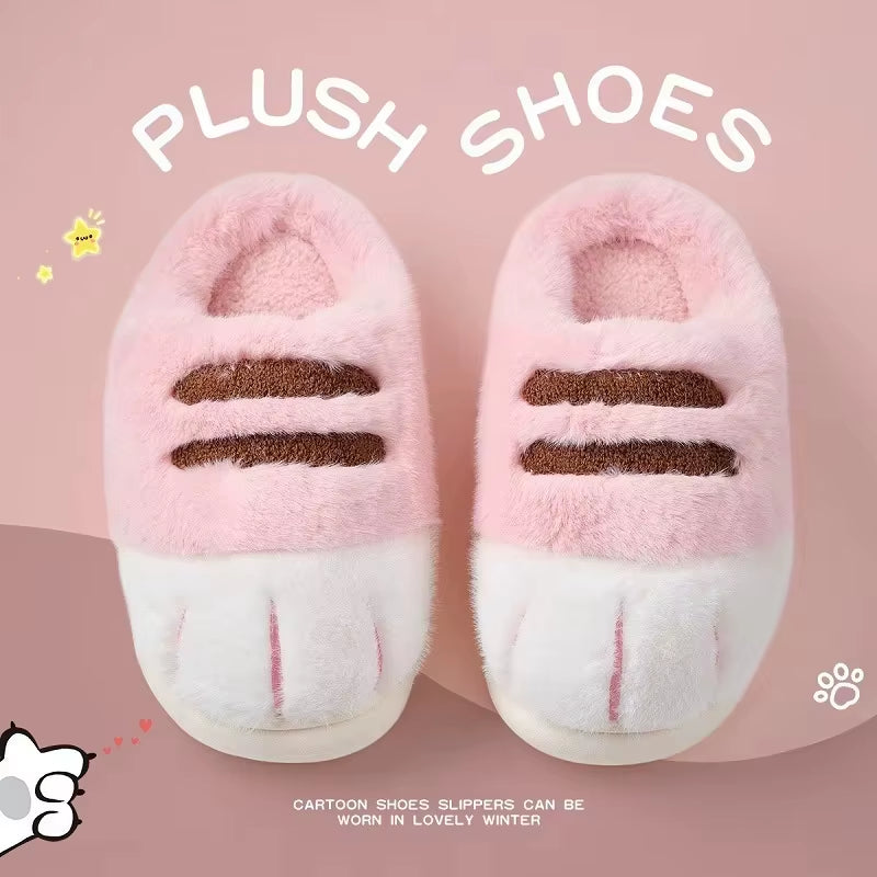 Newest Cat Paw Feet Slippers Woman Fluffy Closed Heel Home Shoes for Women Winter Warm Slip on Animal Claw Slipper Furry Loafer