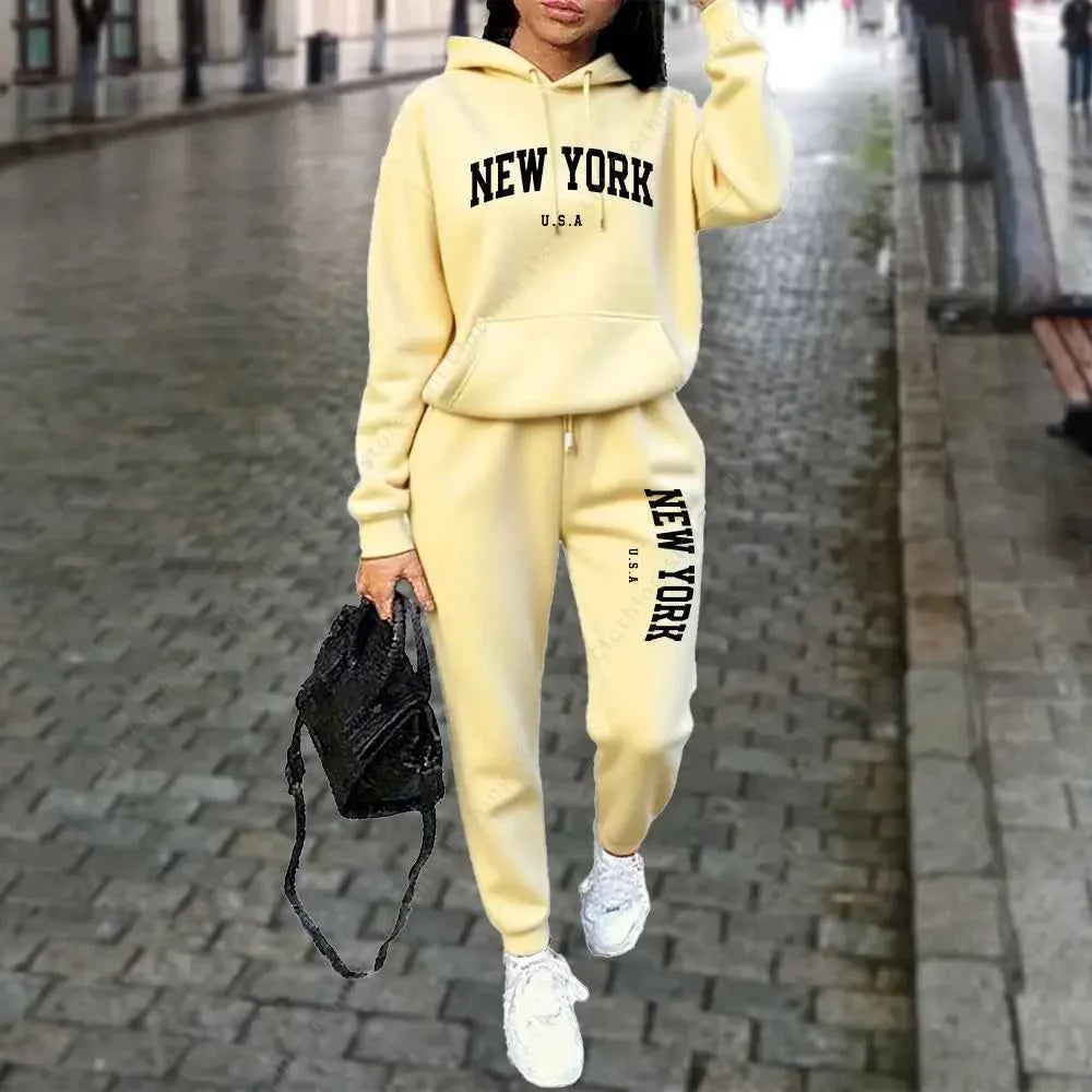 NEW YORK Women's Tracksuit Autumn Winter Hoodies Trousers 2PCS Suit Sports Jogging Street High quality Clothes Women Pants Sets
