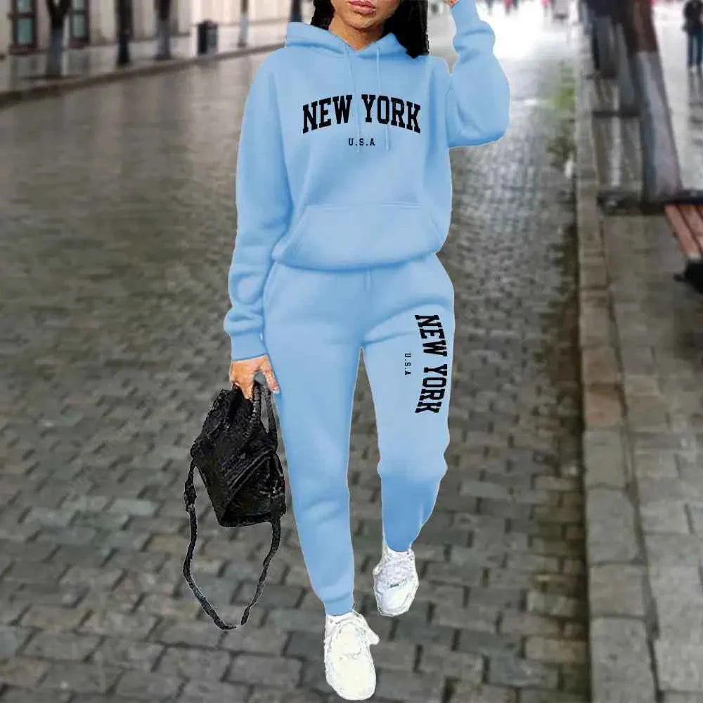 NEW YORK Women's Tracksuit Autumn Winter Hoodies Trousers 2PCS Suit Sports Jogging Street High quality Clothes Women Pants Sets