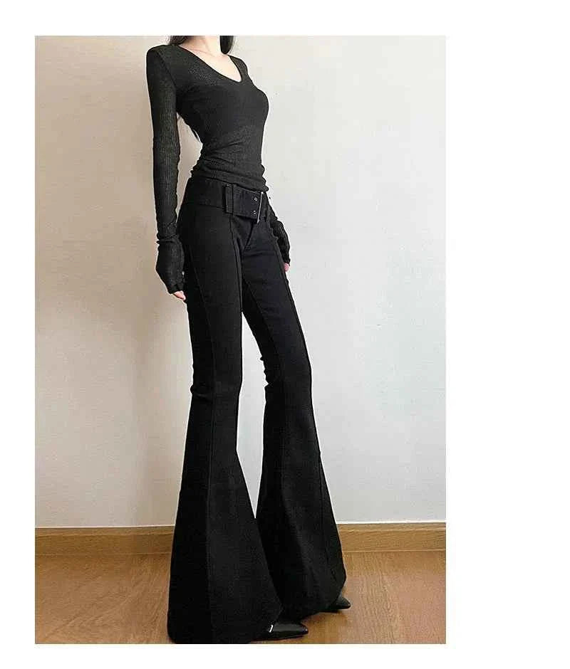 2025 Y2k Retro Emo 2000s Women's Black Flare Pants Streetwear Fashion Trousers Harajuku Wide Yoga Pants 90s Aesthetic Clothes