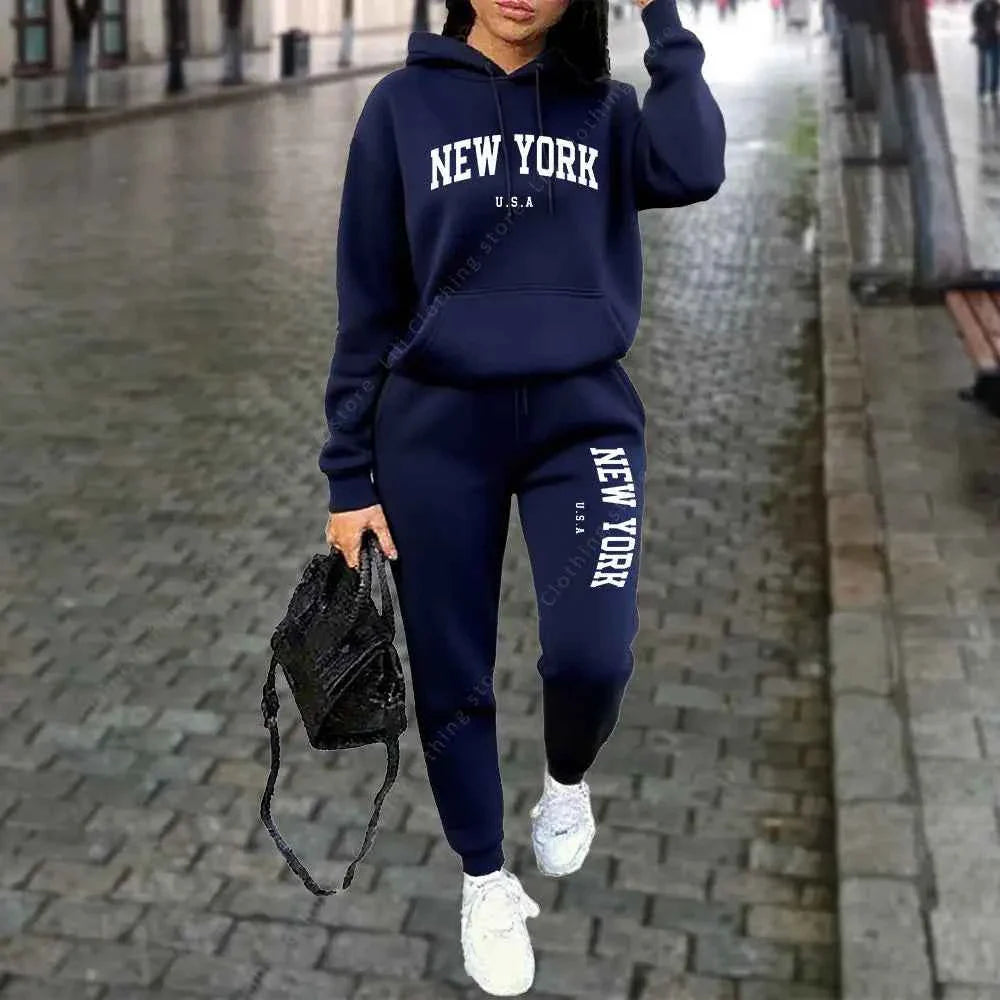 NEW YORK Women's Tracksuit Autumn Winter Hoodies Trousers 2PCS Suit Sports Jogging Street High quality Clothes Women Pants Sets
