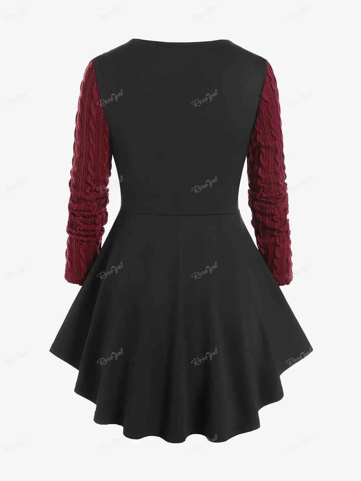 ROSEGAL-Plus Size Corset T-Shirt for Women, Cable Knit Panel, Mixed Media, Lace Up Blouses, Women's Tees, 4XL, Fall Clothes