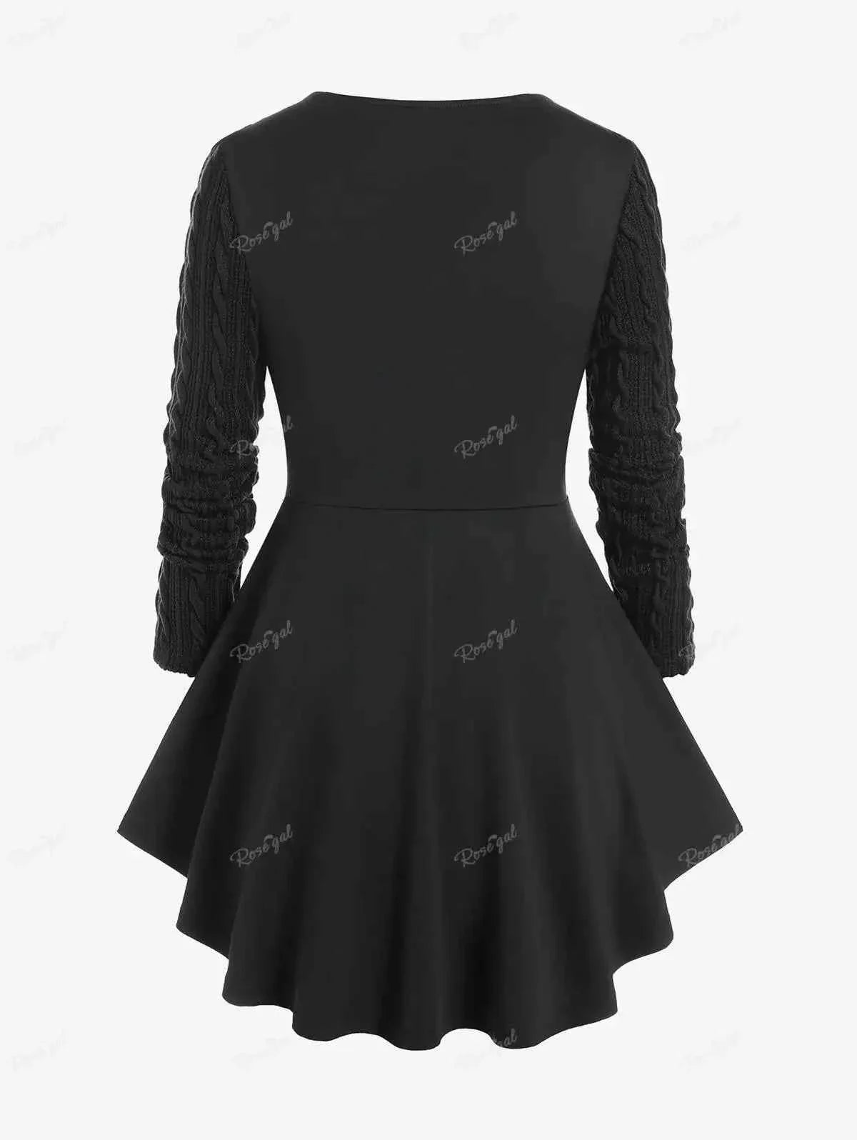 ROSEGAL-Plus Size Corset T-Shirt for Women, Cable Knit Panel, Mixed Media, Lace Up Blouses, Women's Tees, 4XL, Fall Clothes