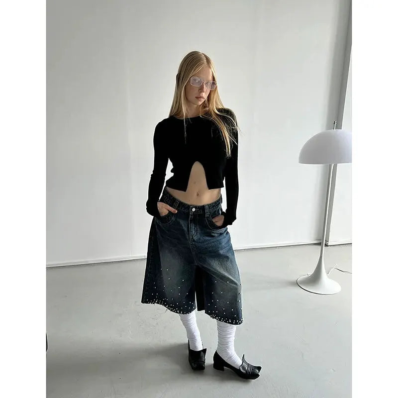 KYLETHOMASW  -  Women's Baggy Calf Length Cargo Jeans Harajuku Y2k Boyfriend Denim Trousers Japanese 2000s Oversize Jean Pants Vintage Clothes