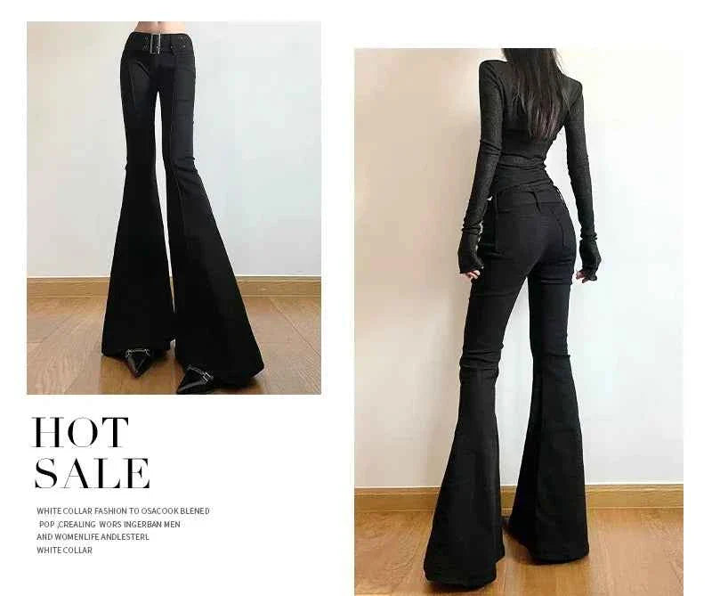 2025 Y2k Retro Emo 2000s Women's Black Flare Pants Streetwear Fashion Trousers Harajuku Wide Yoga Pants 90s Aesthetic Clothes