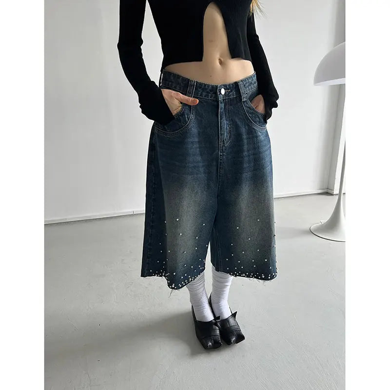 KYLETHOMASW  -  Women's Baggy Calf Length Cargo Jeans Harajuku Y2k Boyfriend Denim Trousers Japanese 2000s Oversize Jean Pants Vintage Clothes