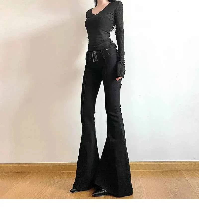 2025 Y2k Retro Emo 2000s Women's Black Flare Pants Streetwear Fashion Trousers Harajuku Wide Yoga Pants 90s Aesthetic Clothes