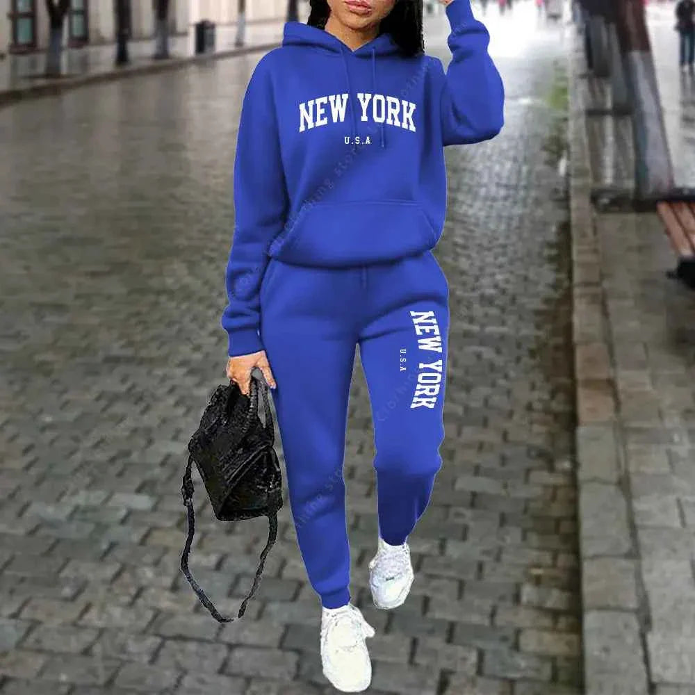 NEW YORK Women's Tracksuit Autumn Winter Hoodies Trousers 2PCS Suit Sports Jogging Street High quality Clothes Women Pants Sets