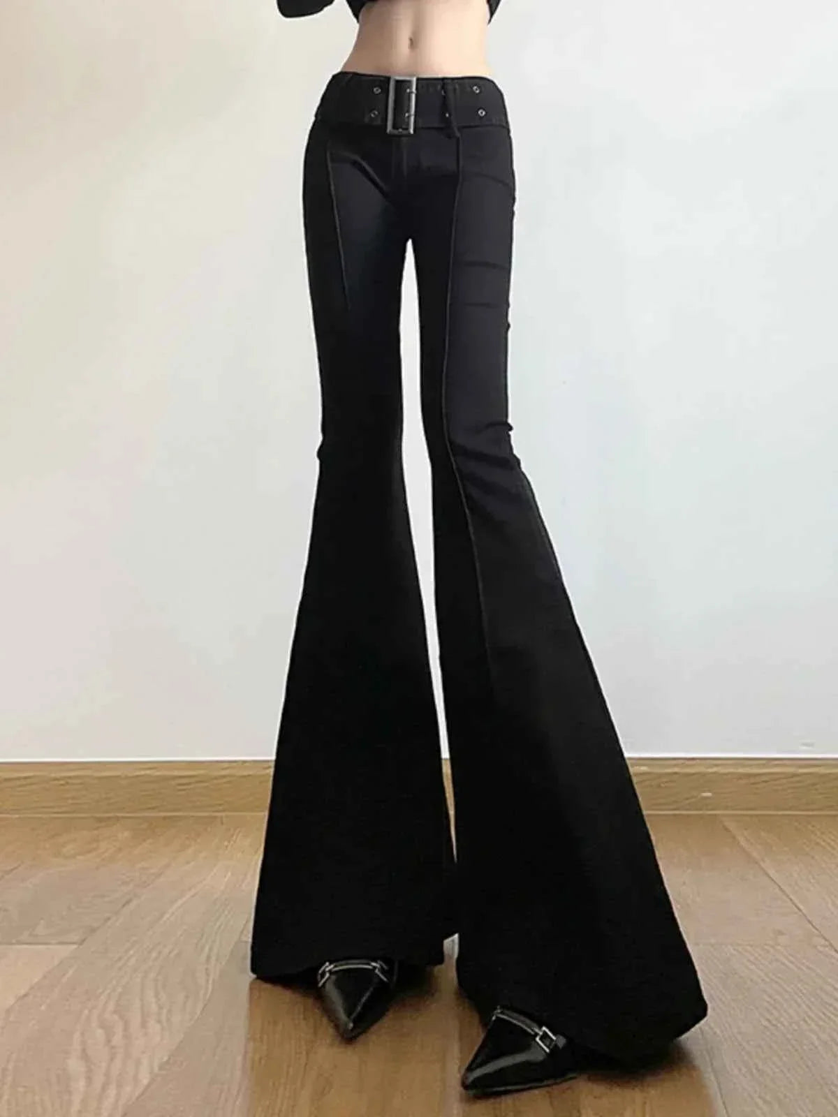 2025 Y2k Retro Emo 2000s Women's Black Flare Pants Streetwear Fashion Trousers Harajuku Wide Yoga Pants 90s Aesthetic Clothes