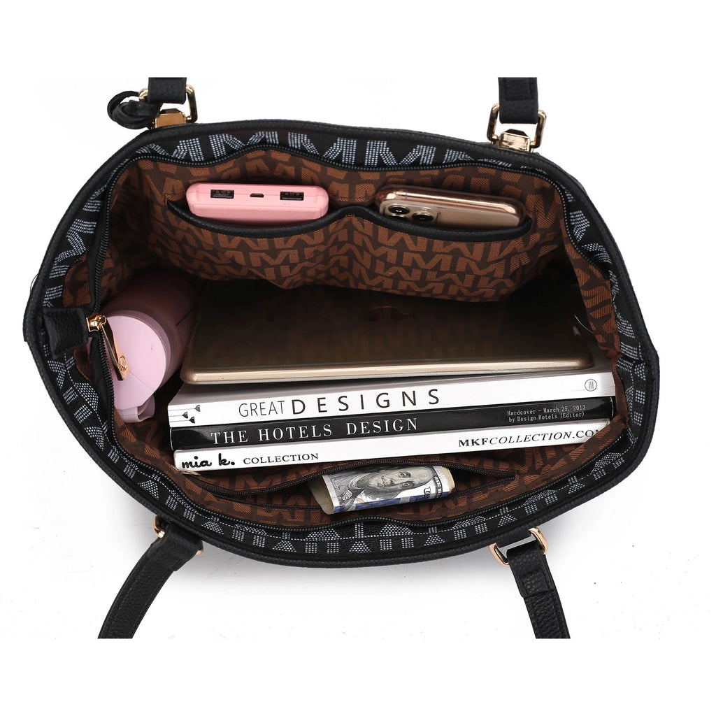 by Mia K. Marimar Women'S Tote Bag with Pouch and Wristlet, Signature 4 Piece Set - Burgundy Red