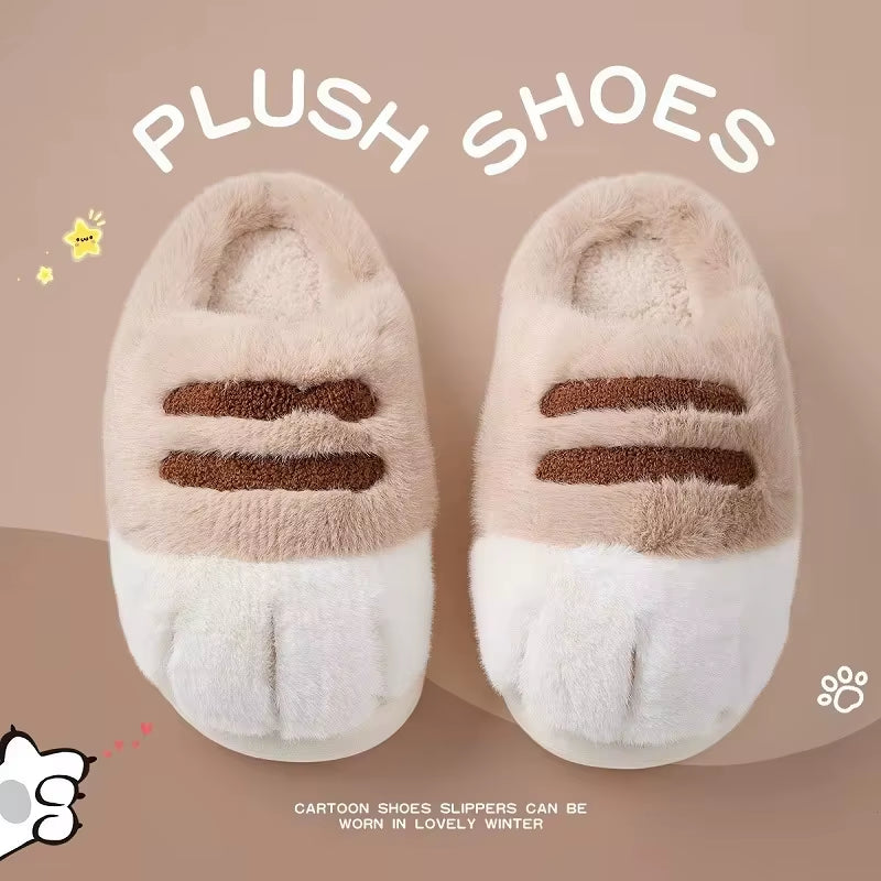 Newest Cat Paw Feet Slippers Woman Fluffy Closed Heel Home Shoes for Women Winter Warm Slip on Animal Claw Slipper Furry Loafer